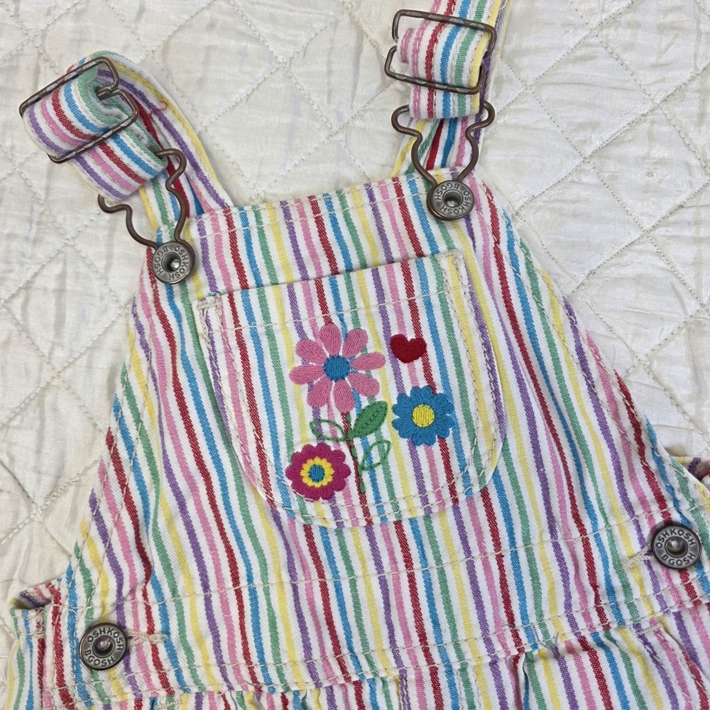 Y2K OshKosh B'gosh Girls‎ 12 Months Stripe Vestbak Floral Embroidered Overalls